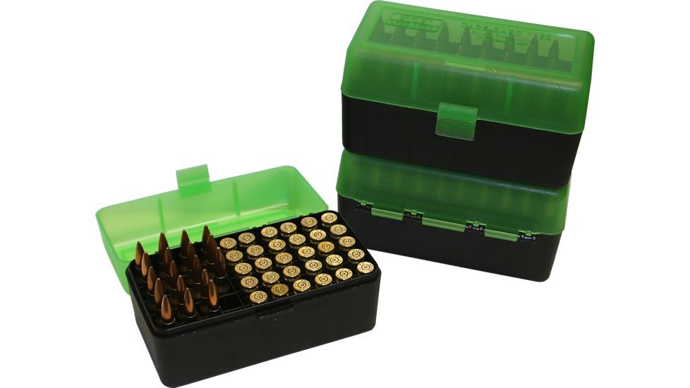 MTM 50-Round Flip-Top Ammo Box – Snap Case For 380/9mm – Clear Green