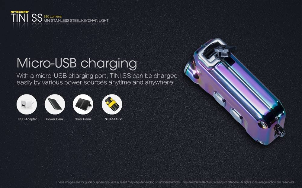 w/USB Cord & Clip 360 Lumens Nitecore Tip SS Keychain Flashlight Glacier 