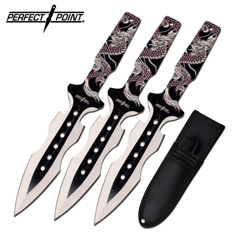 Perfect Point 190mm Dragon 3 Piece Throwing Knives - Stainless Steel #K ...