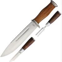 American Hunter Bowie Knife Set W Brown Leather Belt Sheath - Stainless Blade #ah020
