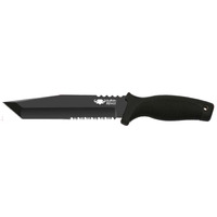 Buffalo River Maxim 6.5in Tanto 50% Serrated Blade - Black Noslip Handle #brkm120