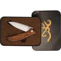 Browning Wood Linerlock Drop Point Folding Knife W/ Tin - Brown 4 Inch When Closed #3220309