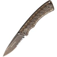 Browning Micarta Linerlock Part Serrated Folding Knife - 4 Inch Overall #3226512b
