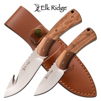 Elk Ridge Gut Hook - Drop Point Blade Hunting Knife Set - Zebra Wood Handle #er-200-10br