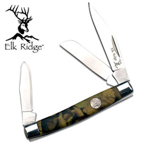 Elk Ridge Hunting Gentleman's Folding Satin Stockman Knife - Leaf Camo Handle 2 Blades #er-323Mc
