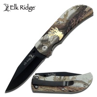 Elk Ridge Hunting Drop Point Folding Knife - Camo Handle 6 Inches Overall #er-118ca
