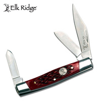 Elk Ridge Clip Point Folding Gentleman's Stockman Knife - Red Bone Handle 3 Blades #er-043Rb
