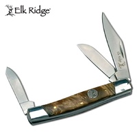 Elk Ridge Hunting Clip Point Folding Gentleman's Stockman Knife - Burl Wood 3 Blades #er-043Bw