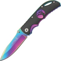 Elk Ridge Tactical Drop Point 6in Folding Knife - Rainbow Frame With Black Overlay Handle #er-134rb