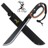Elk Ridge 21.5 Inch Reverse Serrated Machete W Sheath - Orange/ Black Injection Handle #er-279s