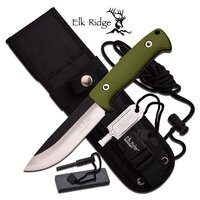 Elk Ridge 10.5 Inch Drop Point Fixed Blade Knife W Survival Kit - Green #er-555gn