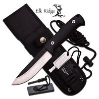 Elk Ridge 10.5 Inch Drop Point Fixed Blade Knife W Survival Kit - Black #er-555bk