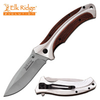 Elk Ridge Evolution Drop Point Fine Edge Blade Folding Knife - Aluminum And Wood Handle #Ere-fdr011-br