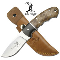 Elk Ridge 7.75 Inch Drop Point Fixed Blade Knife W Leather Sheath - Pakkawood Handle #er-128
