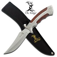 Elk Ridge Fixed Knife Satin Blade Folding Cola Wood Handle - 9.8" Overall #er-269