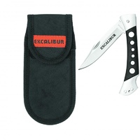 Excalibur Clip Point Disc Medium Folding Knife - Black 4 Inches W Sheath #01-32005