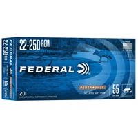 Federal 22-250 Rem Power-shok Rifle Jacketed Soft Point Bullet - 55 Grain 3650 Fps 20pk #22250a