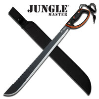 Jungle Master 28 Inches Overall Outdoor Machete W Nylon Sheath - Black Handle W Orange Rim #jm-024L
