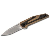 Kershaw Stonewashed Clip Point Blade Folding Knife - 2.75 Inch G10 Handles With Carbon Fiber Overlays #1160tan