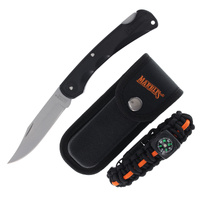 Marbles Brushy Mountian Survival Lockback Pocket Knife Set - Black Nylon Belt Sheath #mr395
