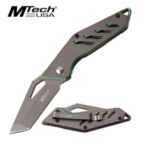 Mtech Tanto Fine Edge Blade Folding Liner Lock Knife - 6.5 Inches Overall Grey/green #mt-1065Rb