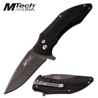 Mtech Drop Point Fine Edge Blade Folding Knife - 7.5 Inches Ball Bearing Pivot Black #mt-1034Bk