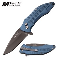 Mtech Drop Point Fine Edge Blade Folding Knife - Ball Bearing Pivot 7.5 Inches Blue #mt-1034bl