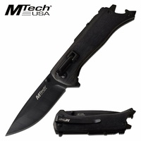 Mtech Survival Drop Point Blade Folding Knife - With Led Light Fire Starter Bottle Opener #mt-1082Bk