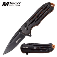 Mtech Usa Drop Point Fine Edge Blade Folding Knife - Electro Plated Liners #mt-1120bz