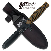 Mtech Usa Xtreme Half Serration Blunt Point Fixed Blade Knife - Brown 7.5 Inches Overall #mx-8089Tbt