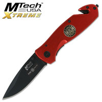 Mtech Xtreme Fire Fighter Emergency Pocket Survival Knife - Red Aluminum Handle #mx-8017F