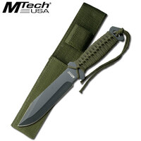 Mtech 10.5 Inch Clip Point Fixed Blade Knife  W Sheath - Green Cord #mt-528c