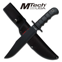 Mtech 14 Inch Clip Point Fixed Blade Knife - Black Finger Grip Handle #mt-096