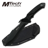 Mtech 10.75 Inch Drop Point Half Serrated Fixed Blade Knife - Black W Sheath #mt-20-12