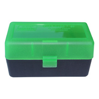 Mtm Case-gard 50 Rifle Ammo Boxes .22-250 To .308 Clear Green/black Rm-50-16t