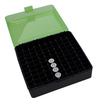 Mtm Pistol 100 Rnds Ammo Box Flip Top 380/9mm Cal Clear Green #p-100-9-16t