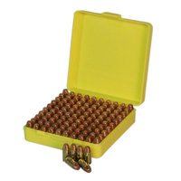 Max-Comp Ammo Box Sml Pistol 100Rnd Yellow Fits 9Mm Etc #ptab001