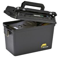 Plano Deep Durable Black Field Tactical Ammo Box No Tray - Black Secure Brass Bailed Latch  Comfortable Folding Handle #pl161298