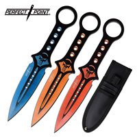 Perfect Point Skull Thrower Knives - Blue Orange & Red 3pcs #k-pp-123-3