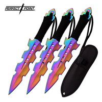 Perfect Point 3pc Throwing Knives Black Cord Wrapped Handle - Rainbow Titanium #k-pp-110-3rb