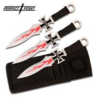 Perfect Point Cross Flame Throwing Knives 3 Piece - 7 Inch Overall W Sheath #pp-020-3
