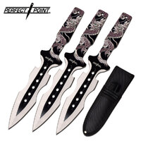 Perfect Point 190mm Dragon 3 Piece Throwing Knives - Stainless Steel #K-pp-122-3wh