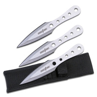 Perfect Point 165mm Silver Throwing Knife Set  - W Nylon Sheath #k-pp-022-3s