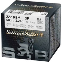 Sellier & Bellot V335652 222 Rem Ammo 50 Grain Sp 100 Rds