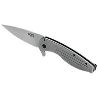 Sog Aegis Flk Flipper Knife 3.38" Stonewashed Drop Point Blade - Stonewashed Stainless Steel Handle #14-41-02-42