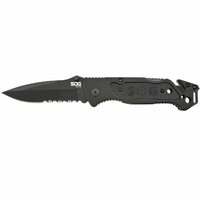 Sog Escape Folding Rescue Knife 3.4" Black Combo Blade - Aluminum Handle #ff25-cp
