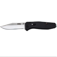 Sog Flare Assisted Folding Knife 3.5" Satin Plain Blade - Black Grn Handle #fla1001-cp