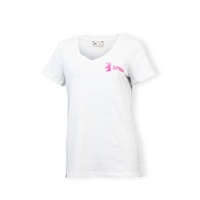 Spika Women’s Go T–shirt White - V-neck Womens Cut Pink Logo #gtww [s]