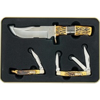 Schrade Uncle Henry Folding Pocket 3 Piece Knives Gift Set - Limited Edition Staglon Handles #1130011