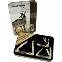 Schrade Uncle Henry Turning Deer Into Venison Pocket Knife Gift Set - 3pc Folding Knives #1105612